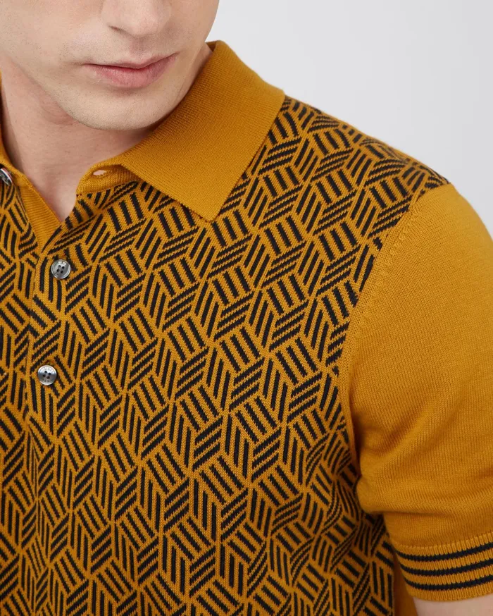 Ben Sherman Knit Polos ShortSleeve Jacquard Striped Polo 8211 Mustard 8211 Men