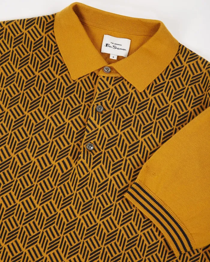 Ben Sherman Knit Polos ShortSleeve Jacquard Striped Polo 8211 Mustard 8211 Men