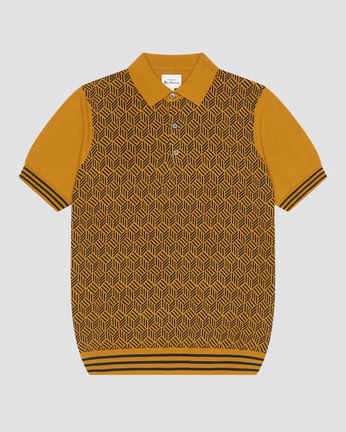 Ben Sherman Knit Polos ShortSleeve Jacquard Striped Polo 8211 Mustard 8211 Men