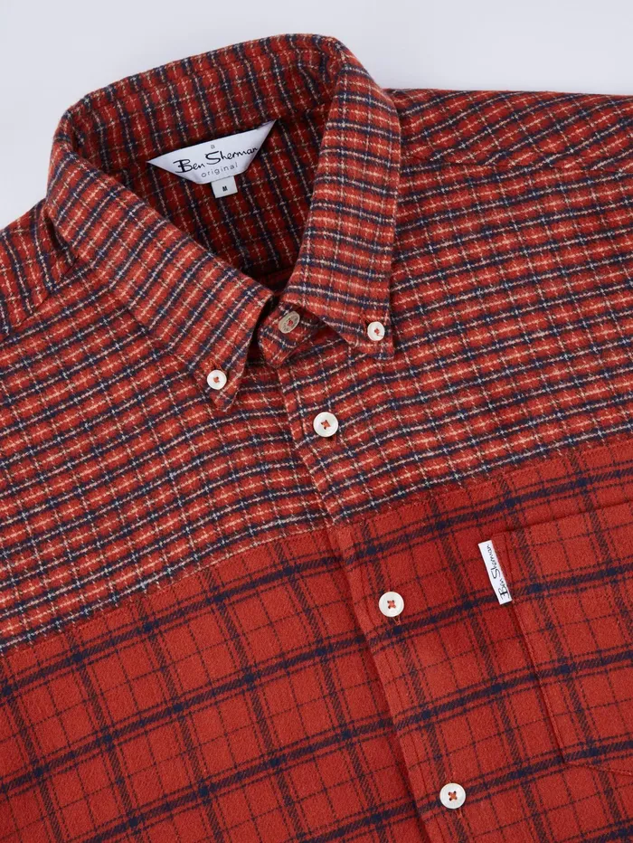 Ben Sherman Shirting LongSleeve Archive DoubleFace Check Shirt 8211 Burnt Orange 8211 Men