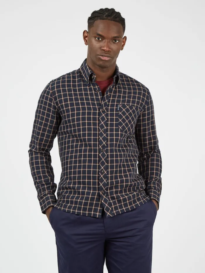 Ben Sherman Shirting LongSleeve GridCheck SoftLaundered Shirt 8211 Midnight 8211 Men