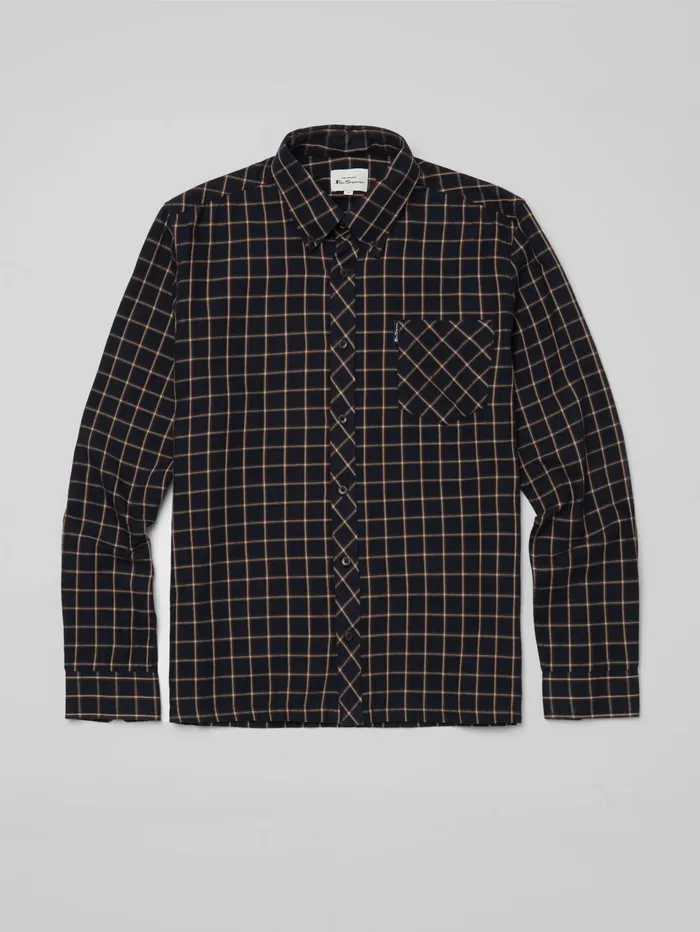 Ben Sherman Shirting LongSleeve GridCheck SoftLaundered Shirt 8211 Midnight 8211 Men