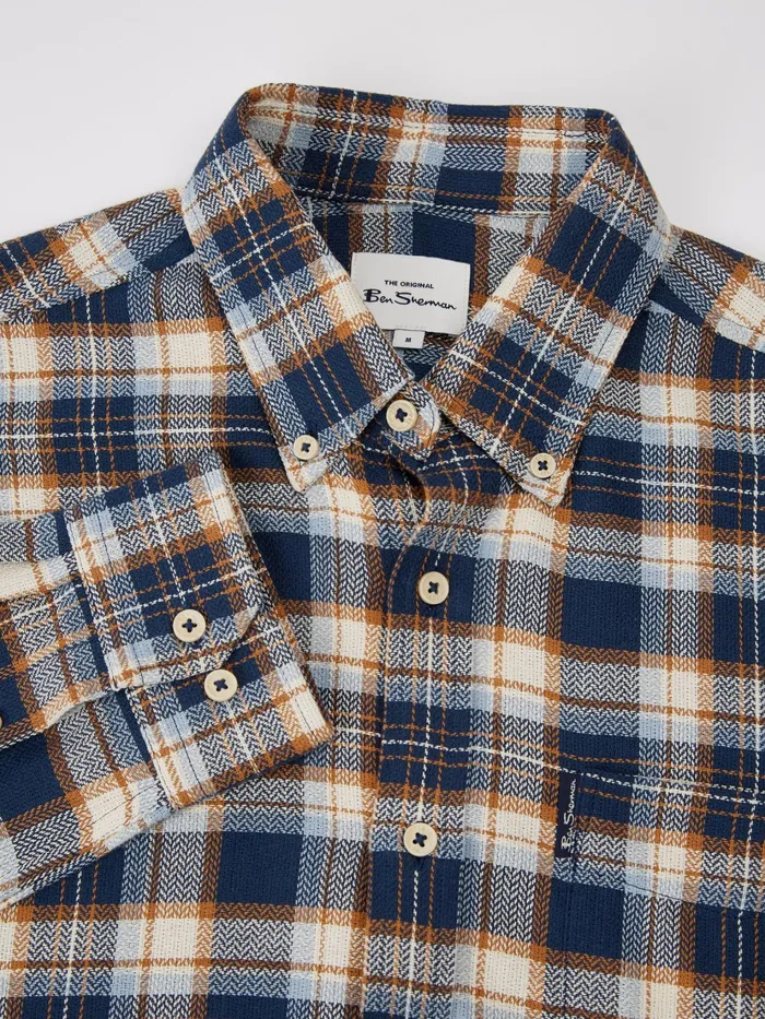 Ben Sherman Shirting LongSleeve Herringbone Check Shirt 8211 Dark Blue 8211 Men