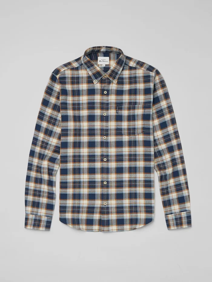 Ben Sherman Shirting LongSleeve Herringbone Check Shirt 8211 Dark Blue 8211 Men