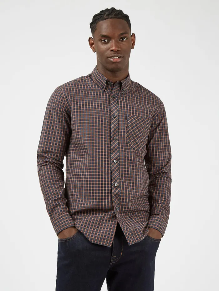 Ben Sherman Shirting LongSleeve MiniCheck Shirt 8211 Coffee 8211 Men