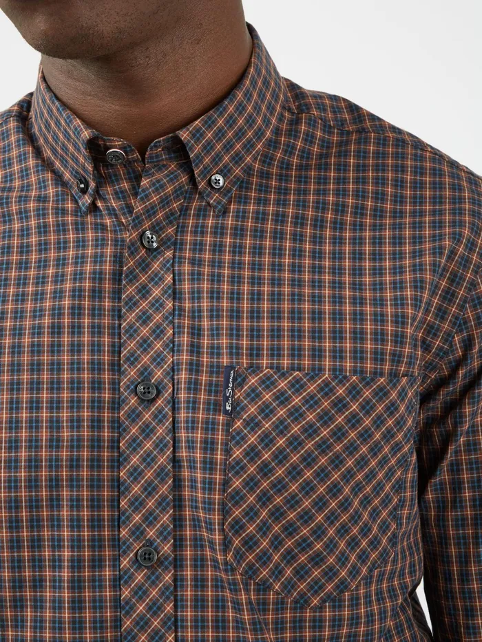 Ben Sherman Shirting LongSleeve MiniCheck Shirt 8211 Coffee 8211 Men