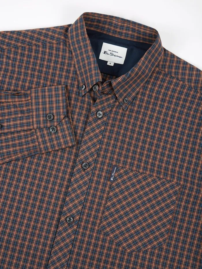 Ben Sherman Shirting LongSleeve MiniCheck Shirt 8211 Coffee 8211 Men