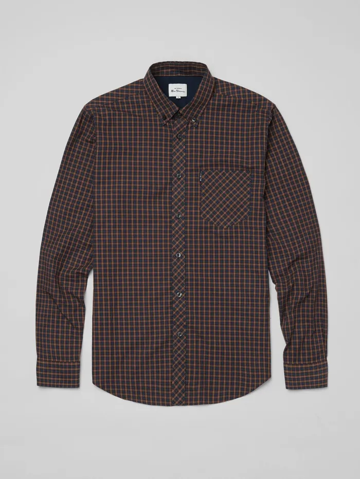 Ben Sherman Shirting LongSleeve MiniCheck Shirt 8211 Coffee 8211 Men