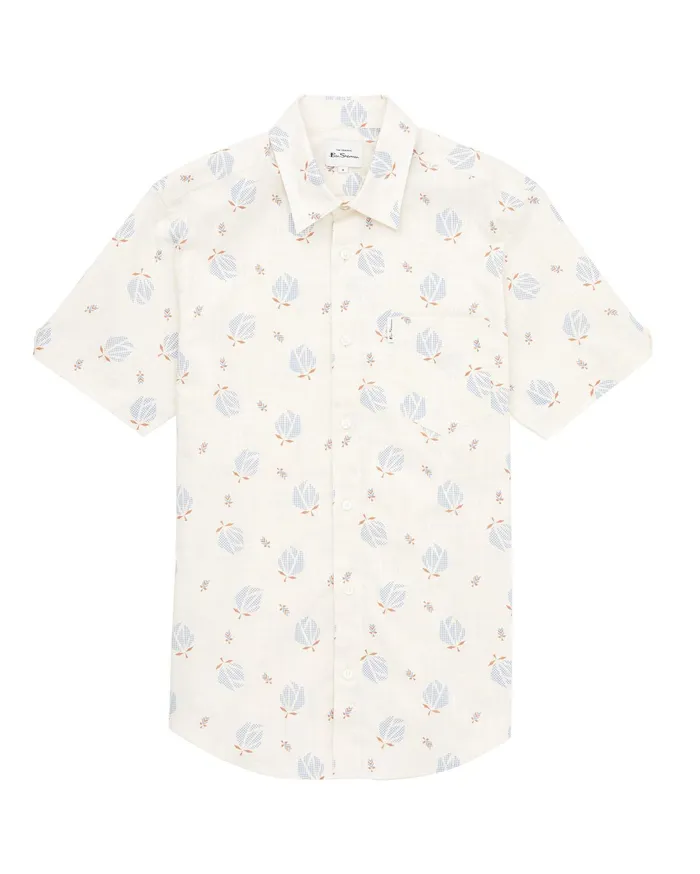 Ben Sherman Shirting ShortSleeve Digital Floral Print Shirt 8211 Turtledove 8211 Men