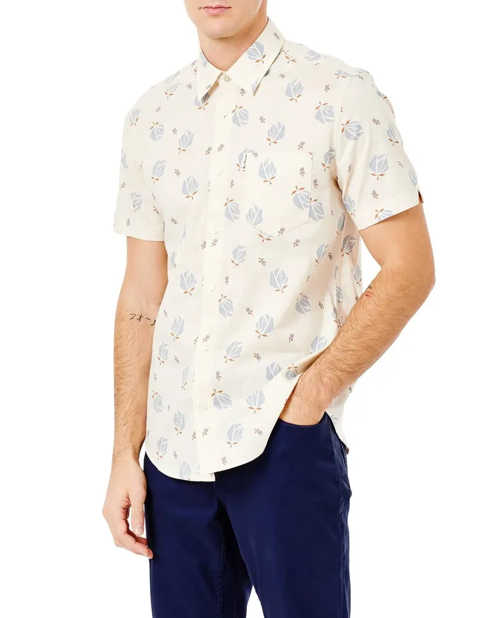Ben Sherman Shirting ShortSleeve Digital Floral Print Shirt 8211 Turtledove 8211 Men