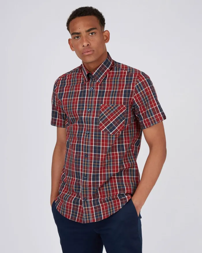 Ben Sherman Shirting ShortSleeve Tartan Check Shirt 8211 Red 8211 Men