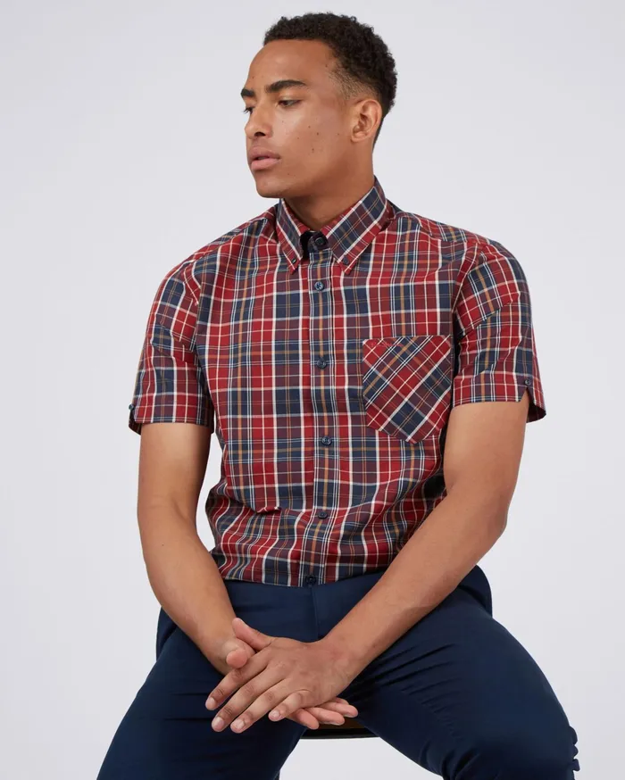 Ben Sherman Shirting ShortSleeve Tartan Check Shirt 8211 Red 8211 Men