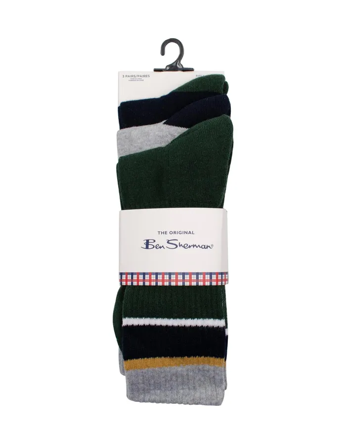Ben Sherman Socks Men039s 3Pack Casual Ribbed Crew Socks 8211 Green Multi 8211 Men
