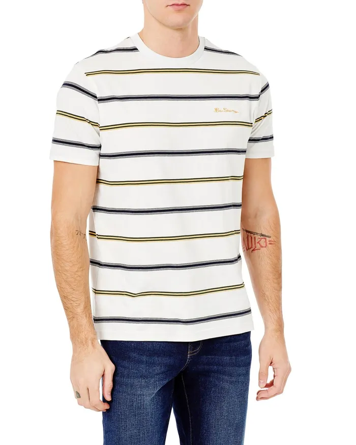 Ben Sherman TShirts Collegiate Stripe Crew TShirt 8211 Bright White 8211 Men