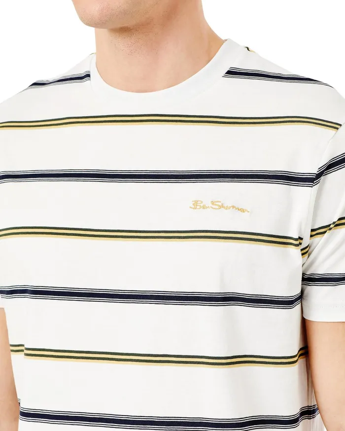 Ben Sherman TShirts Collegiate Stripe Crew TShirt 8211 Bright White 8211 Men