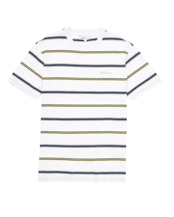 Ben Sherman TShirts Collegiate Stripe Crew TShirt 8211 Bright White 8211 Men