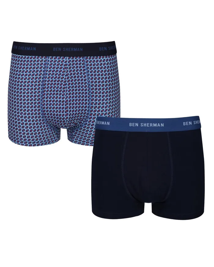 Ben Sherman Underwear Laz Men039s 2Pack Fitted NoFly BoxerBriefs 8211 Skyway PrintNavy 8211 Men