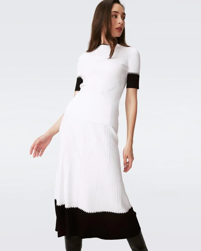 Benedetta Skirt Ivory And Black Women DVF Skirts