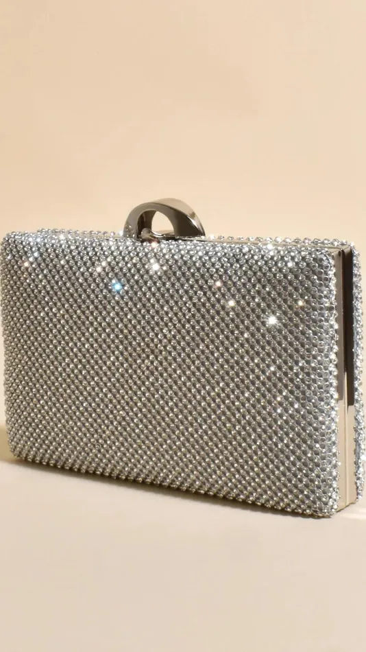 Billy J Bags Women Mariah Diamante Structured Clutch 8211 Silver