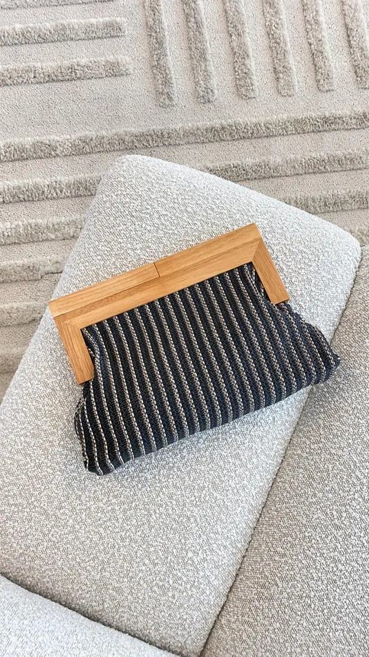 Billy J Bags Women Zoey Thin Stripe Timber Frame Clutch 8211 Black
