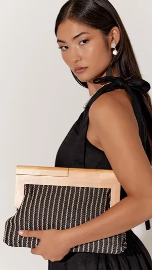 Billy J Bags Women Zoey Thin Stripe Timber Frame Clutch 8211 Black