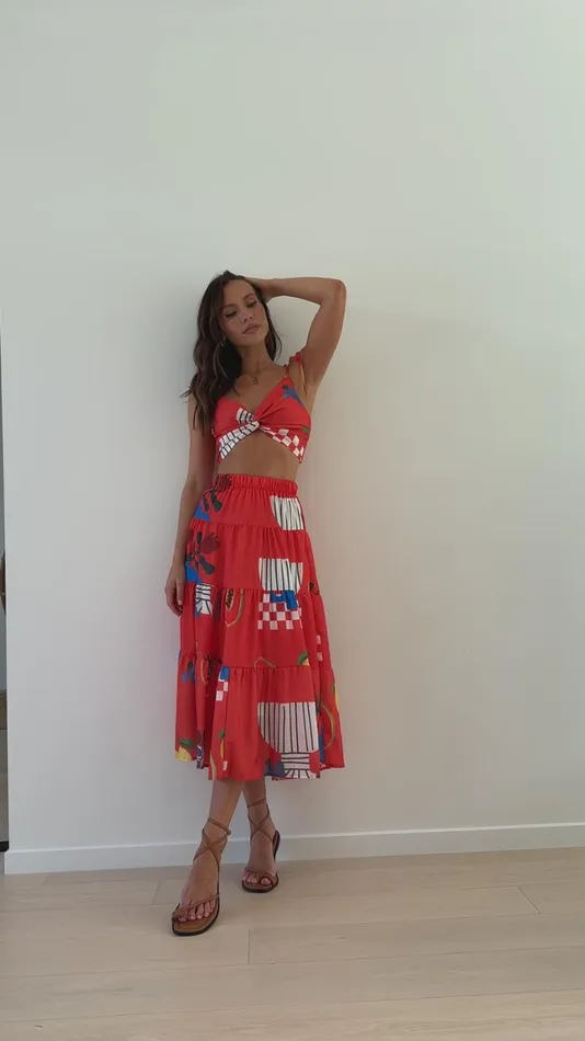 Billy J Bottoms Women Ava Top And Maxi Skirt Set 8211 Red Papaya Print