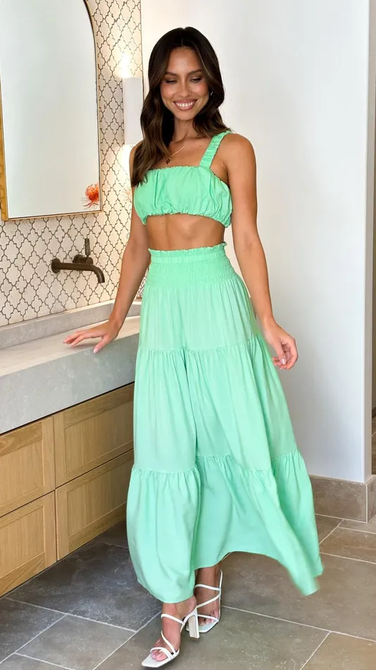 Billy J Bottoms Women Ayvah Top And Maxi Skirt Set 8211 Green
