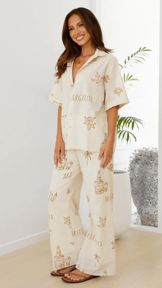 Billy J Bottoms Women Bailie Shirt And Pants Set 8211 Beige Tan Margarita