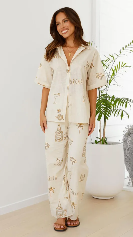 Billy J Bottoms Women Bailie Shirt And Pants Set 8211 Beige Tan Margarita