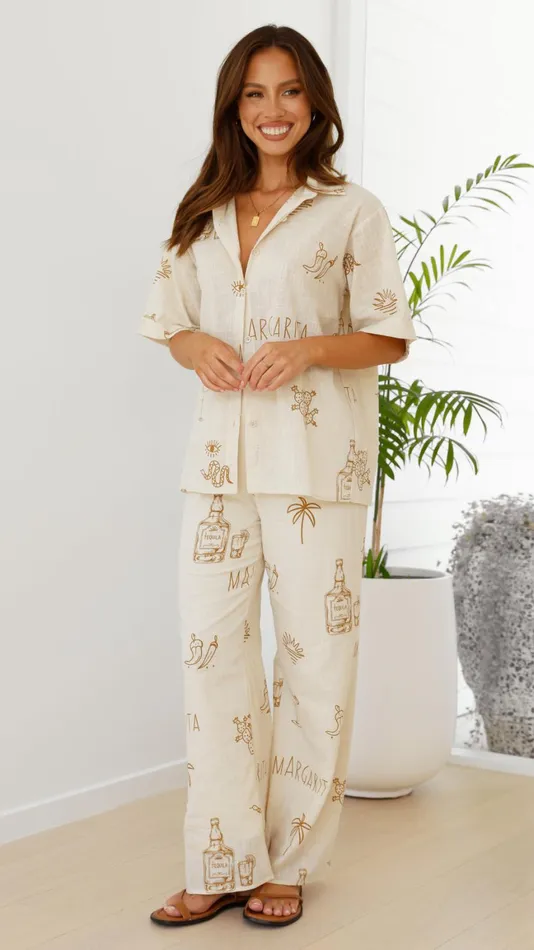 Billy J Bottoms Women Bailie Shirt And Pants Set 8211 Beige Tan Margarita