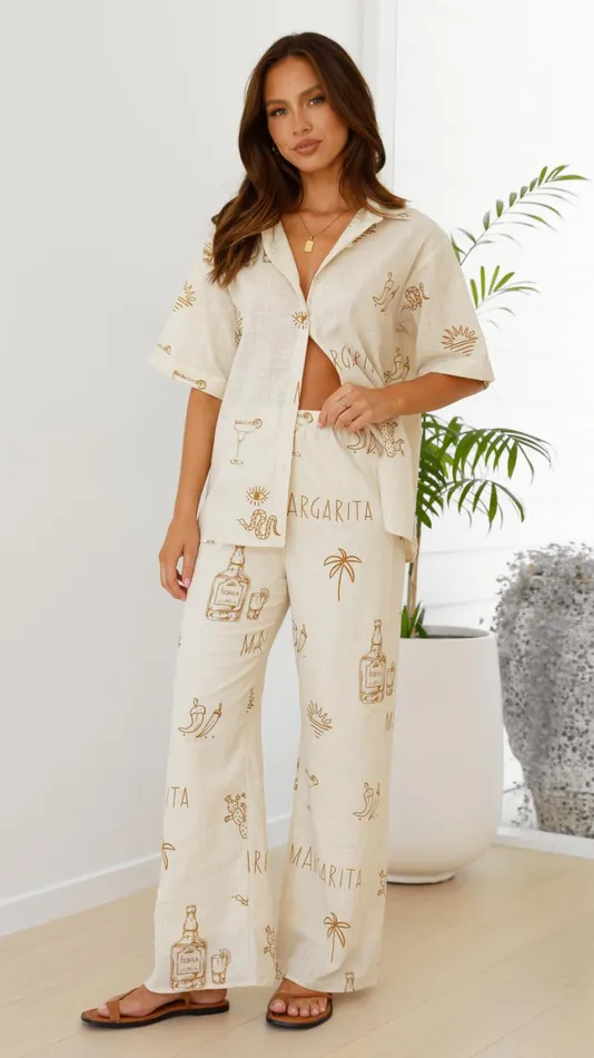 Billy J Bottoms Women Bailie Shirt And Pants Set 8211 Beige Tan Margarita