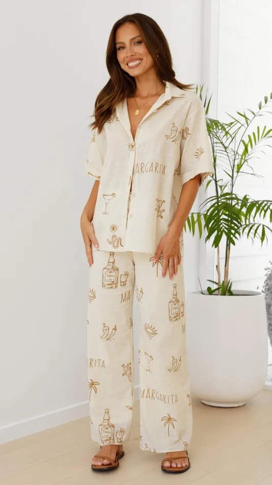 Billy J Bottoms Women Bailie Shirt And Pants Set 8211 Beige Tan Margarita