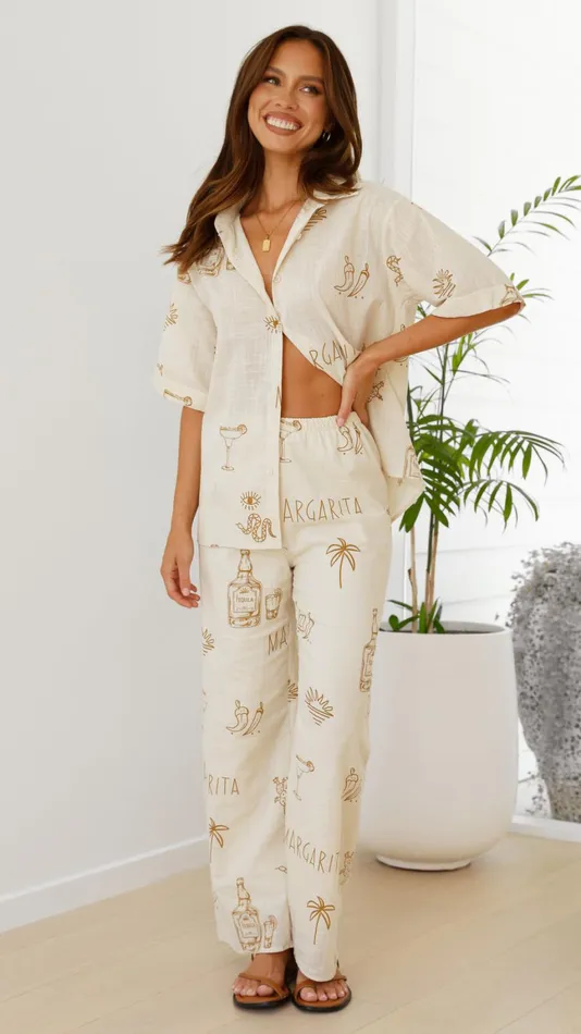 Billy J Bottoms Women Bailie Shirt And Pants Set 8211 Beige Tan Margarita