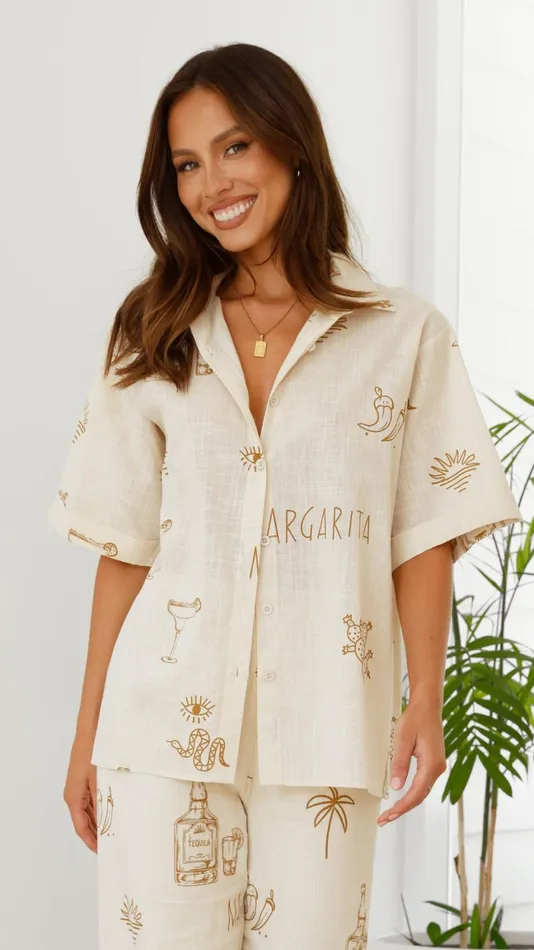 Billy J Bottoms Women Bailie Shirt And Pants Set 8211 Beige Tan Margarita