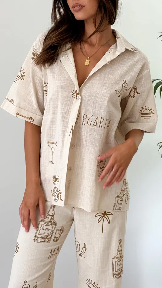 Billy J Bottoms Women Bailie Shirt And Pants Set 8211 Beige Tan Margarita