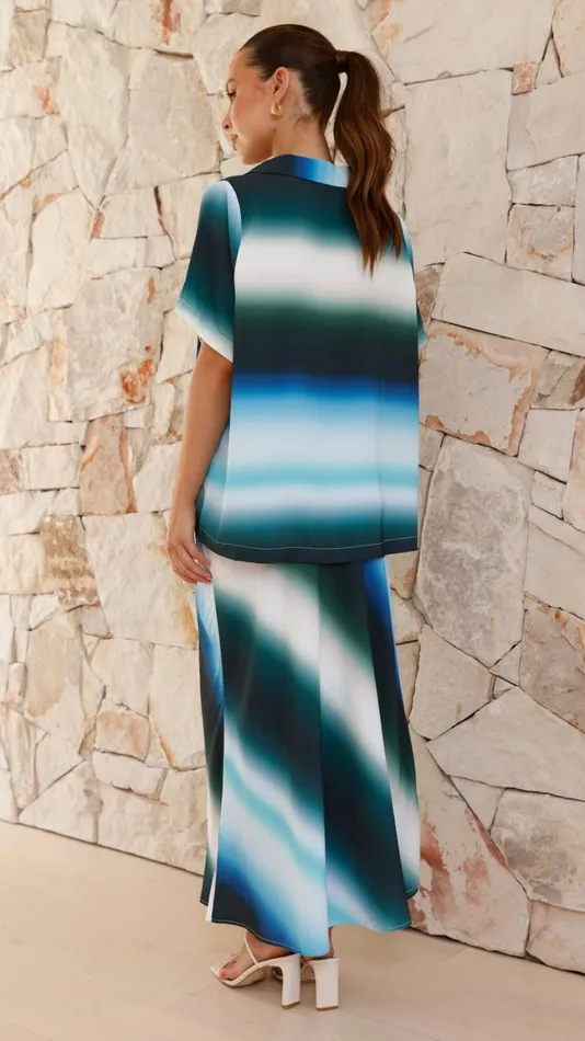 Billy J Bottoms Women Daeira Maxi Skirt 8211 Blue Green Print