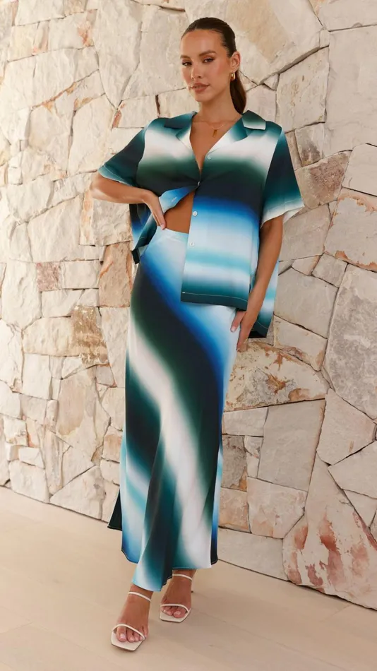 Billy J Bottoms Women Daeira Maxi Skirt 8211 Blue Green Print