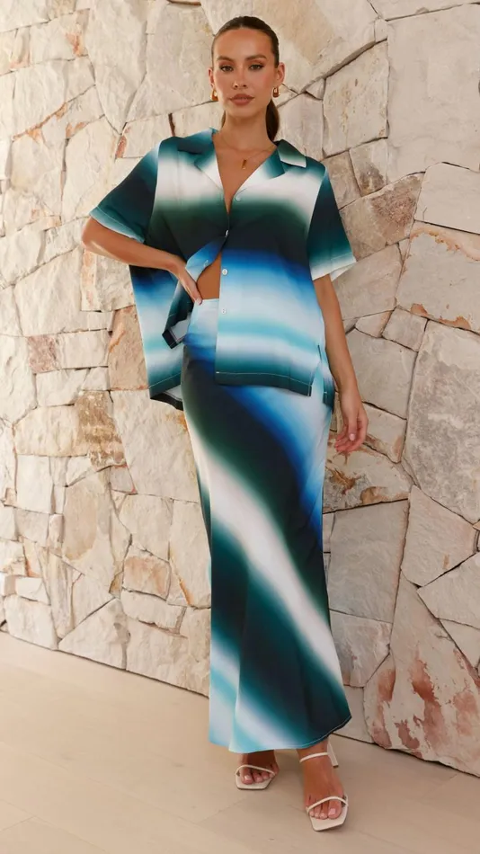 Billy J Bottoms Women Daeira Maxi Skirt 8211 Blue Green Print