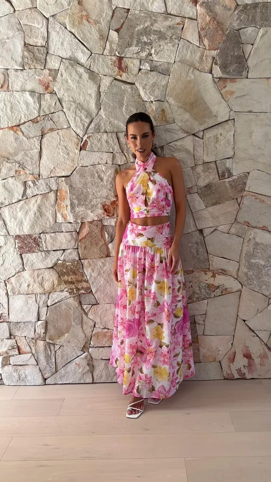 Billy J Bottoms Women Jane Top And Maxi Skirt Set 8211 Pink Floral