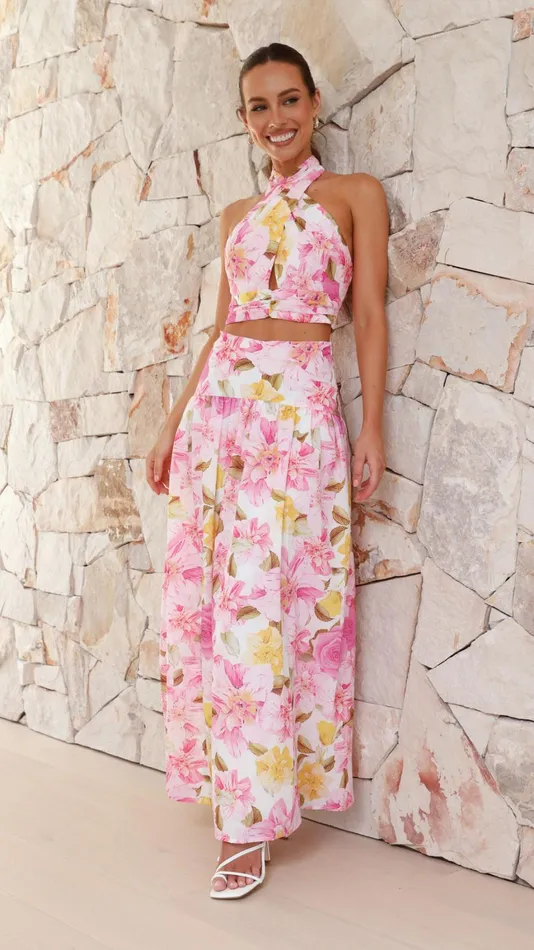 Billy J Bottoms Women Jane Top And Maxi Skirt Set 8211 Pink Floral
