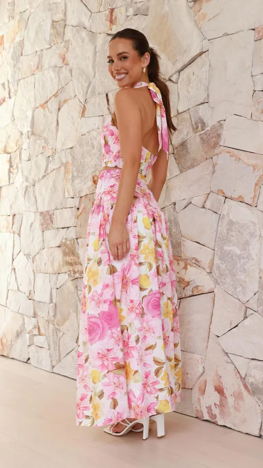 Billy J Bottoms Women Jane Top And Maxi Skirt Set 8211 Pink Floral