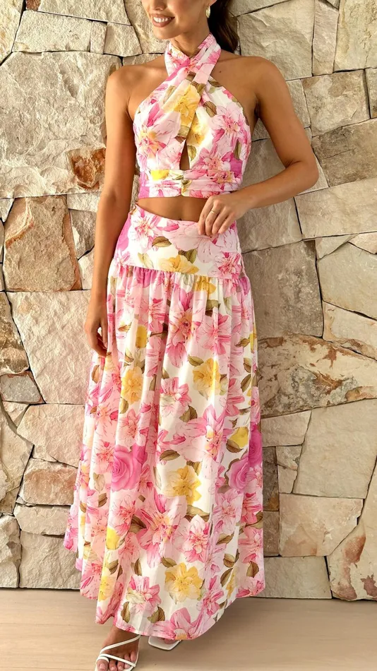 Billy J Bottoms Women Jane Top And Maxi Skirt Set 8211 Pink Floral