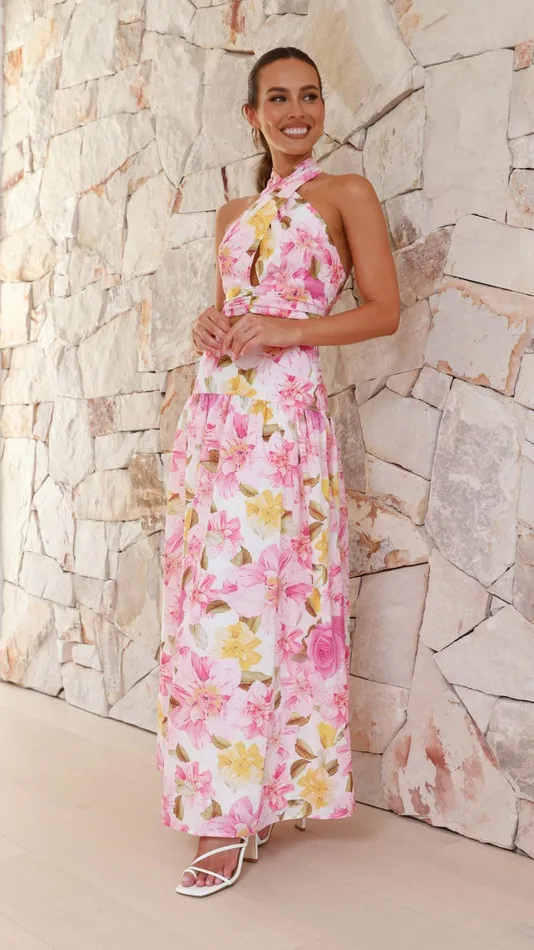 Billy J Bottoms Women Jane Top And Maxi Skirt Set 8211 Pink Floral