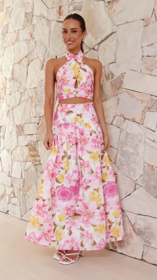 Billy J Bottoms Women Jane Top And Maxi Skirt Set 8211 Pink Floral
