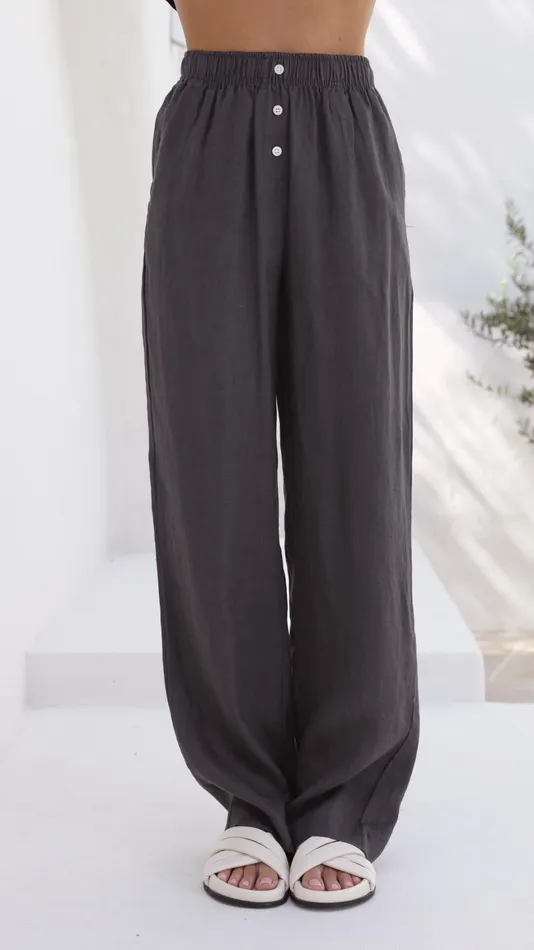 Billy J Bottoms Women Linen Lounge Pant 8211 Coal