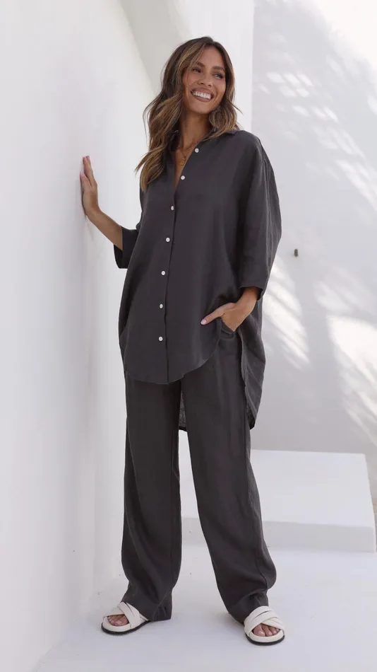 Billy J Bottoms Women Linen Lounge Pant 8211 Coal