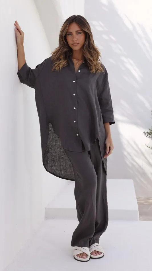 Billy J Bottoms Women Linen Lounge Pant 8211 Coal
