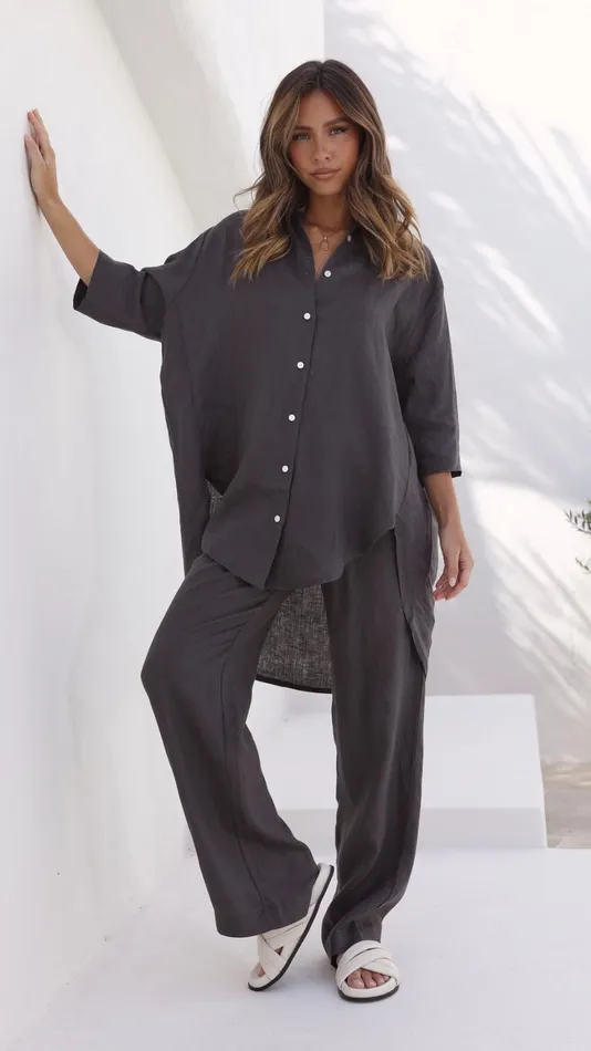 Billy J Bottoms Women Linen Lounge Pant 8211 Coal