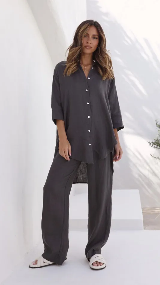 Billy J Bottoms Women Linen Lounge Pant 8211 Coal