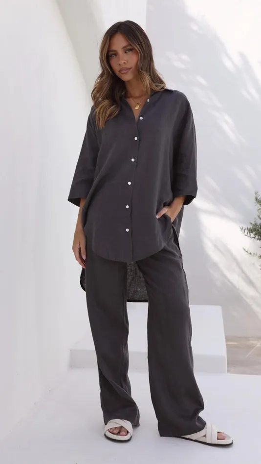 Billy J Bottoms Women Linen Lounge Pant 8211 Coal